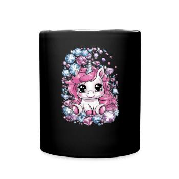 Süßes Kawaii Einhorn mit brillianten Farben - Tasse einfarbig - Schwarz - Vorne