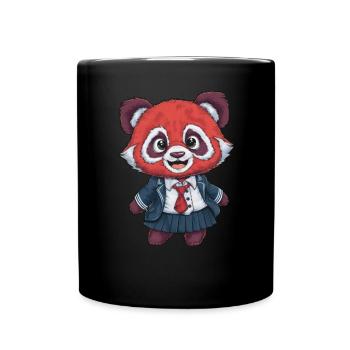 Red Kawaii Panda Wearing School Uniform - Full Colour Mug - black - Front