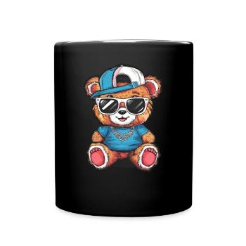 Cool Kawaii Teddy Bear with Sunglasses - Full Colour Mug - black - Front