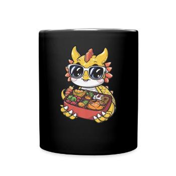 Cute Cartoon Kawaii Dragon with Large Lunch Box - Full Colour Mug - black - Front