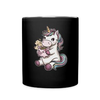 Cool Kawaii Unicorn with Piggy Bank - Full Colour Mug - black - Front