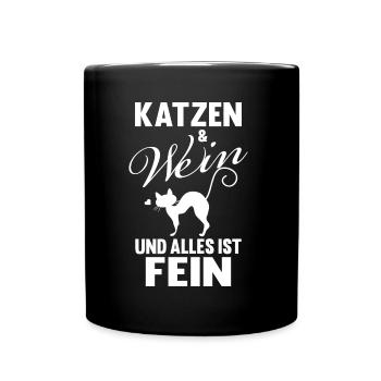 Katzen und Wein Katzenliebhaber Katzendame - Tasse einfarbig - Schwarz - Vorne