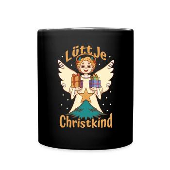 Lüttje Christkind Weihnachten Weichnachtsmann - Tasse einfarbig - Schwarz - Vorne