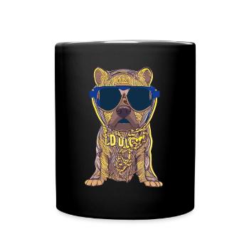Cool dog with sunglasses and gold chains - Full Colour Mug - black - Front