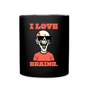 Ich liebe Gehirne - Lustiger Zombie Spruch - Tasse einfarbig - Schwarz - Vorne