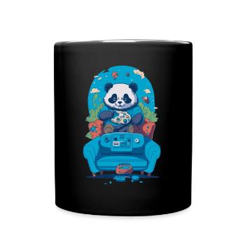 Gamer Panda with Gamepad Illustration - Full Colour Mug - black - Front