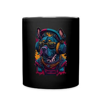 Chien avec lunettes de soleil et écouteurs graffiti - Mug uni - noir - Devant