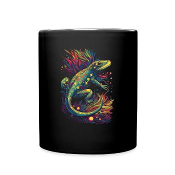 Coole trippy Eidechse/Echse mit bunten Pflanzen - Tasse einfarbig - Schwarz - Vorne