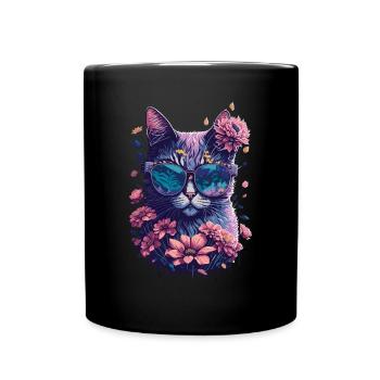 Illustration d’un chat portant des lunettes de soleil - Mug uni - noir - Devant