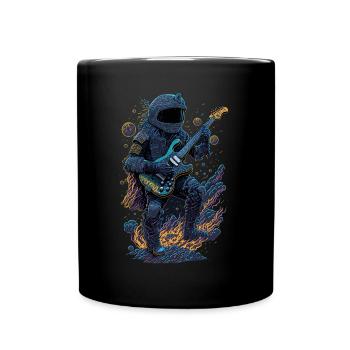 Electric Guitarist Astronaut Splash Art Illustration - Full Colour Mug - black - Front