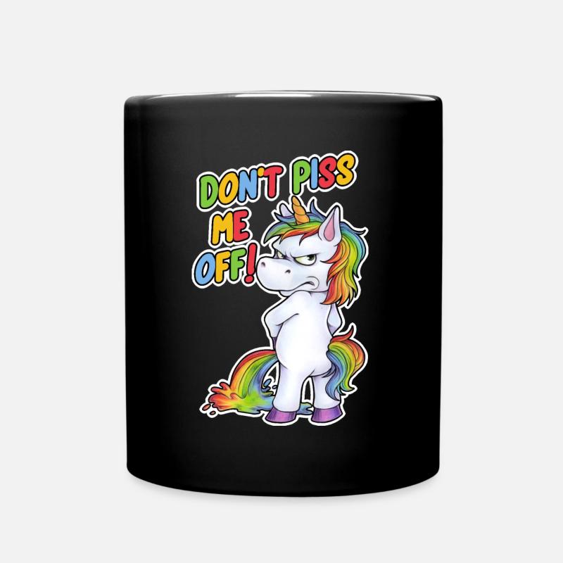 Witziges Einhorn beim Pinkeln mit pissigem Blick - Tasse einfarbig - Schwarz