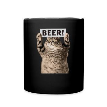 Bier Katze - Tasse einfarbig - Schwarz - Vorne