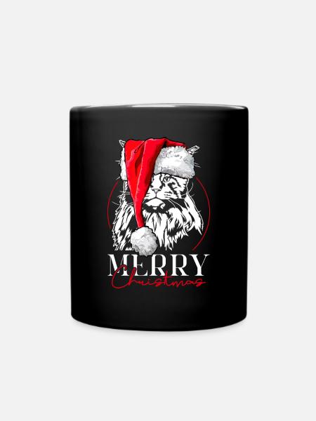 Santa Maine Coon Merry Christmas Cat Wilsigns - Full Colour Mug - black