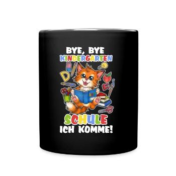 Niedliche Katze Katzenkind mit Zuckertüte Schule - Tasse einfarbig - Schwarz - Vorne