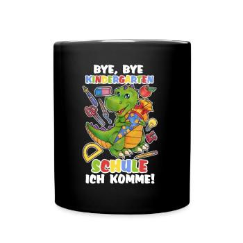 Dinosaurier Dino TRex Saurier mit Zuckertüte - Tasse einfarbig - Schwarz - Vorne