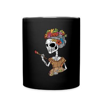 Cadeau d'artiste de peintre de crâne de sucre du jour des morts - Mug uni - noir - Devant