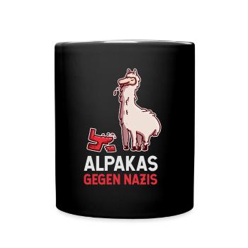 Alpakas gegen Nazis Anti-Rassismus Antifa BLM - Tasse einfarbig - Schwarz - Vorne