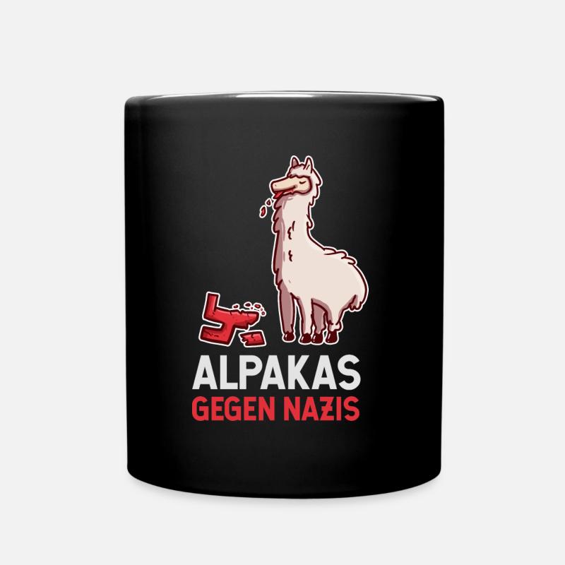 Alpakas gegen Nazis Anti-Rassismus Antifa BLM - Tasse einfarbig - Schwarz