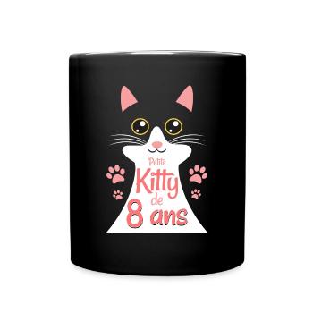 Fillette De 8 Ans Chat 8ème Anniversaire Fille - Mug uni - noir - Devant
