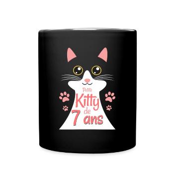Fillette De 7 Ans Chat 7ème Anniversaire Fille - Mug uni - noir - Devant