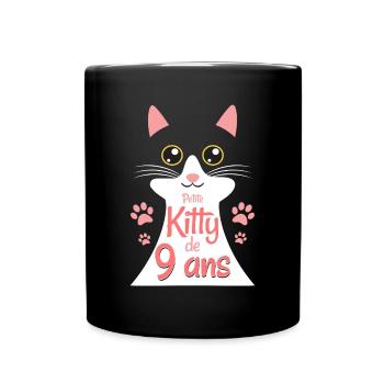 Fillette De 9 Ans Chat 9ème Anniversaire Fille - Mug uni - noir - Devant