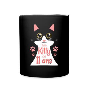 Fillette De 11 Ans Chat 11ème Anniversaire Fille - Mug uni - noir - Devant