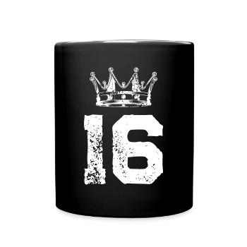 16 Zahl Krone - Tasse einfarbig - Schwarz - Vorne