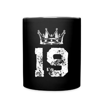 19 Zahl Krone - Tasse einfarbig - Schwarz - Vorne