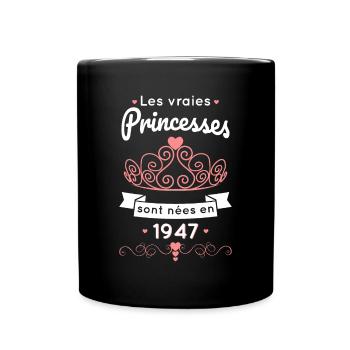 Anniversaire 75 ans - Princesses nées en 1947 - Mug uni - noir - Devant