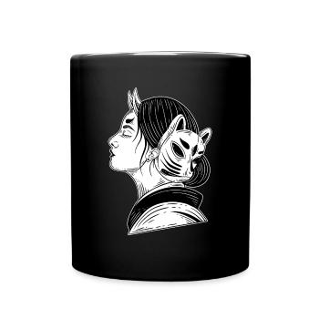 Skull Skull Horror Skeleton Halloween Geisha - Full Colour Mug - black - Front