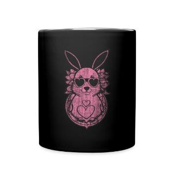 Cute rabbit pink pink heart - Full Colour Mug - black - Front