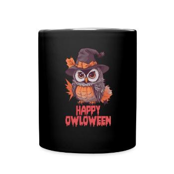 Eule Owl Lustig Happy Owloween Eulenliebhaber - Tasse einfarbig - Schwarz - Vorne