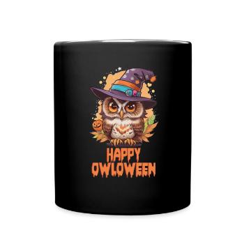 Eule Owl Lustig Happy Owloween Eulenliebhaber - Tasse einfarbig - Schwarz - Vorne