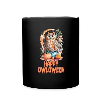Eule Owl Lustig Happy Owloween Eulenliebhaber - Tasse einfarbig - Schwarz - Vorne