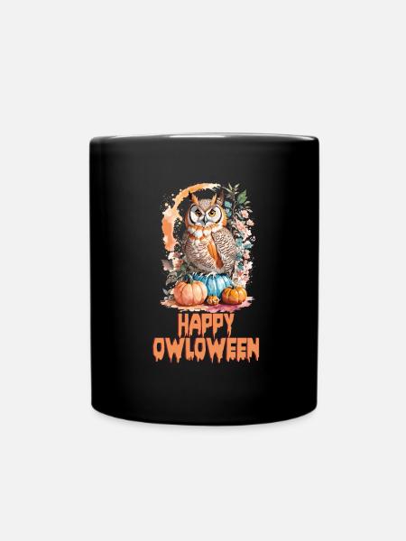 Eule Owl Lustig Happy Owloween Eulenliebhaber - Tasse einfarbig - Schwarz