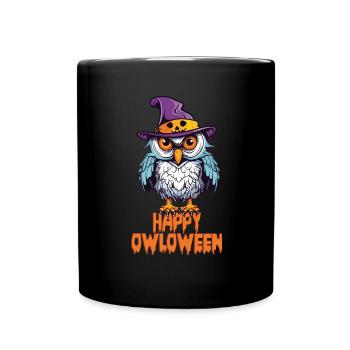 Eule Owl Lustig Happy Owloween Eulenliebhaber - Tasse einfarbig - Schwarz - Vorne