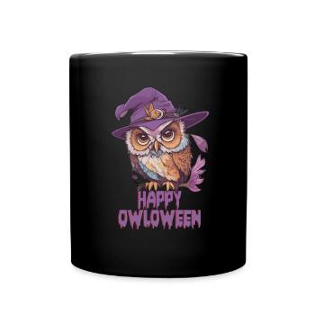 Eule Owl Lustig Happy Owloween Eulenliebhaber - Tasse einfarbig - Schwarz - Vorne