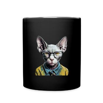Hipster-Katze Ziggy - Tasse einfarbig - Schwarz - Vorne