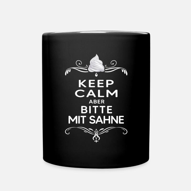 mittagspause "keep calm aber bitte mit sahne"chill - Tasse einfarbig - Schwarz
