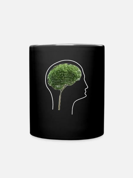 Kopf mit Baum als Gehirn - Tasse einfarbig - Schwarz