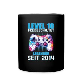 10. Geburtstag Level 10 Freigeschaltet Gamer - Tasse einfarbig - Schwarz - Vorne
