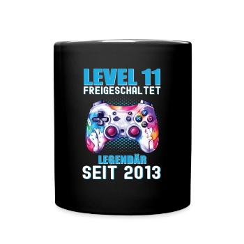 11. Geburtstag Level 11 Freigeschaltet Gamer - Tasse einfarbig - Schwarz - Vorne