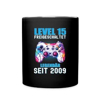 15. Geburtstag Level 15 Freigeschaltet Gamer - Tasse einfarbig - Schwarz - Vorne