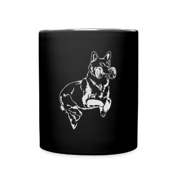 DEUTSCHER SCHÄFERHUND im Sprung Wilsigns - Tasse einfarbig - Schwarz - Vorne