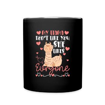 Lama Flauschig Fell Wolle - Tasse einfarbig - Schwarz - Vorne