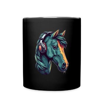 Idée passion chevaux cavalière aquarelle splash - Mug uni - noir - Devant