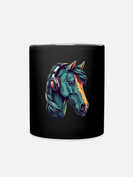 Idée passion chevaux cavalière aquarelle splash - Mug uni - noir