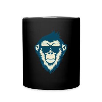 Cooler Affe mit Sonnenbrille - Tasse einfarbig - Schwarz - Vorne