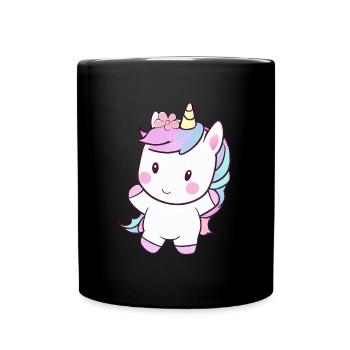 Cute Dancing Unicorn, Cheerful Fantasy Design - Full Colour Mug - black - Front