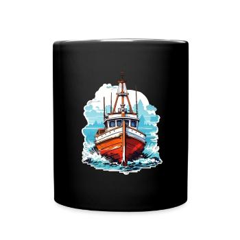 Bateau à moteur vintage en bleu et blanc - Mug uni - noir - Devant